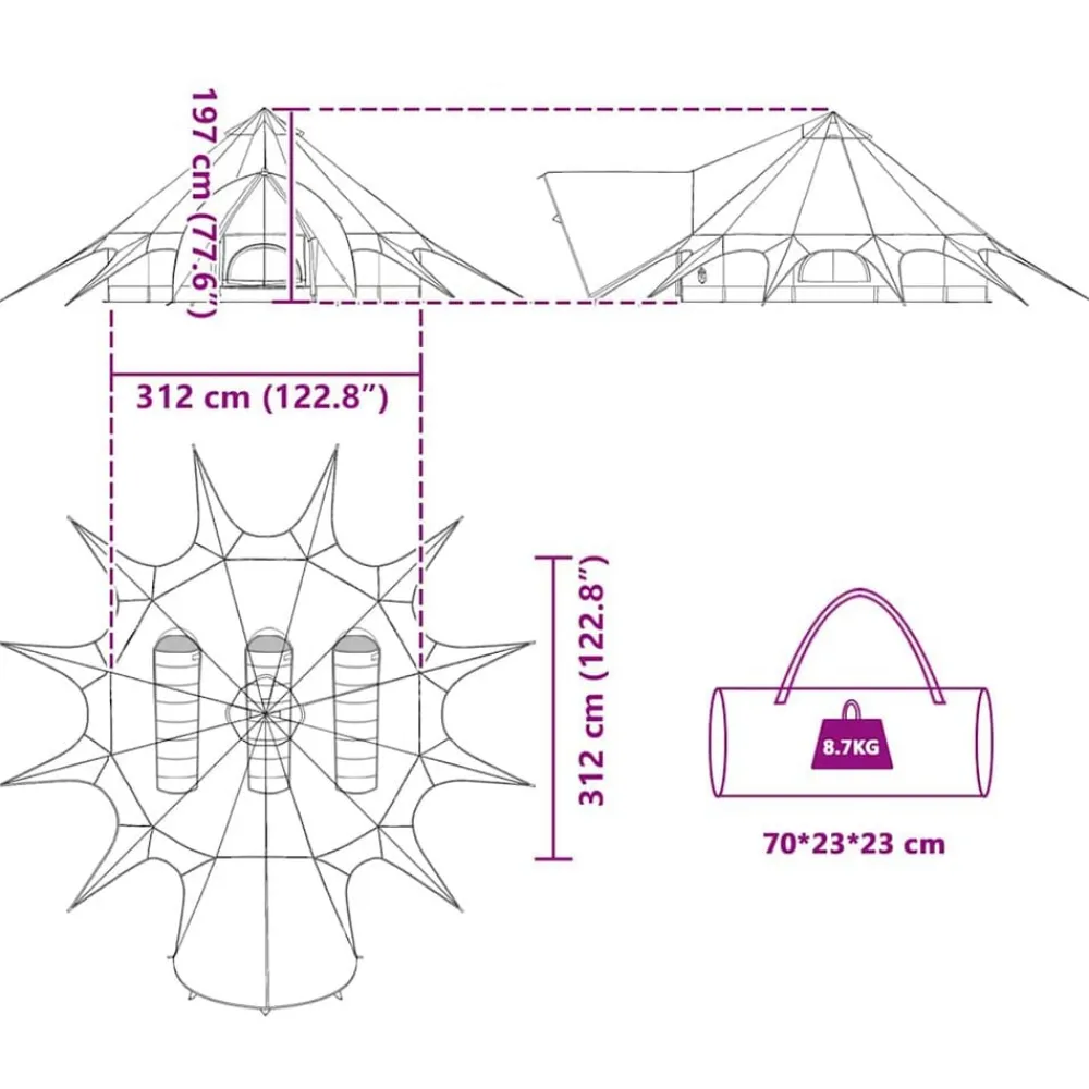 vidaXL Tienda de campaña tipo teepee para 3 personas y naranja Gris Clearance