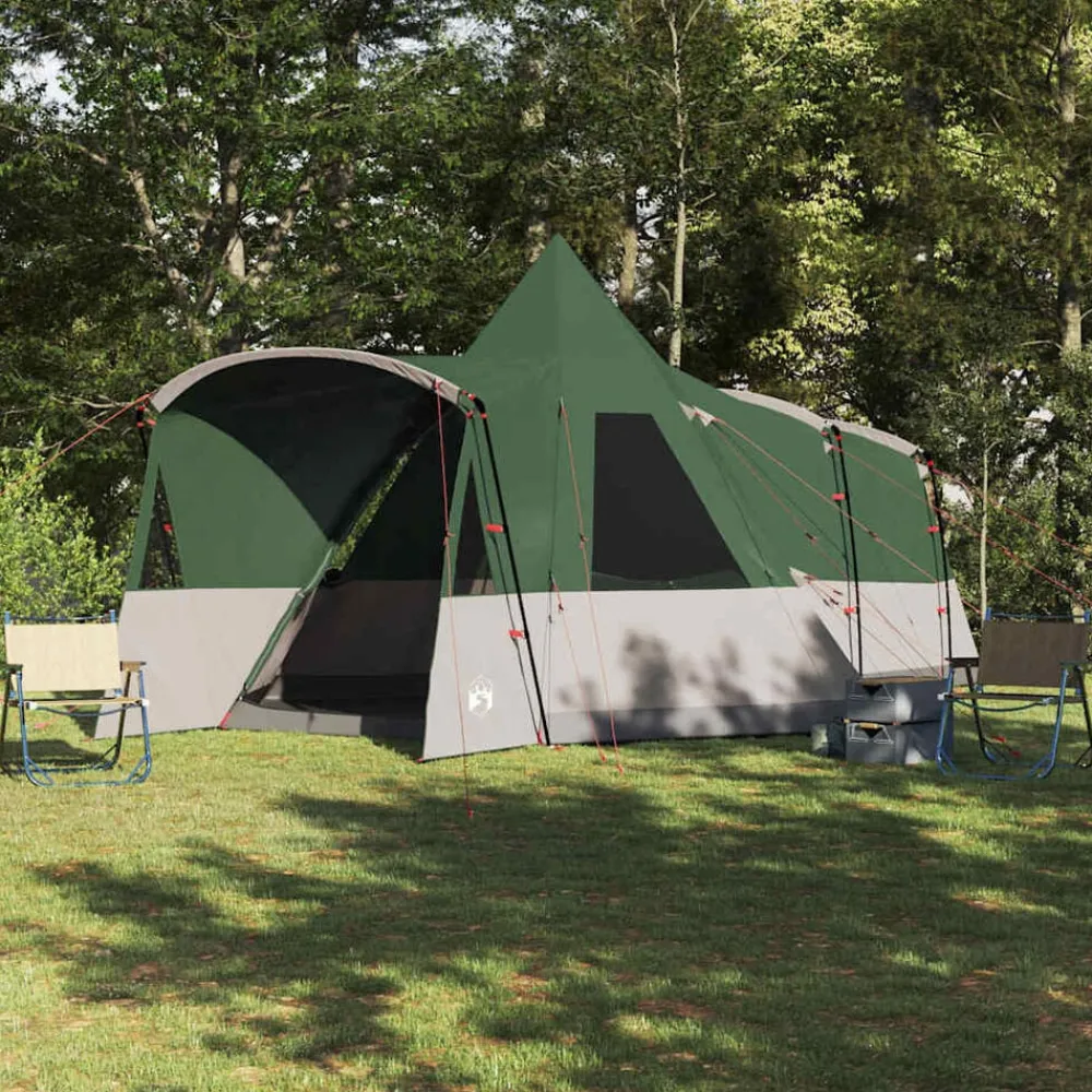 vidaXL Tienda de campaña tipo teepee para 8 personas con techo Verde Outlet