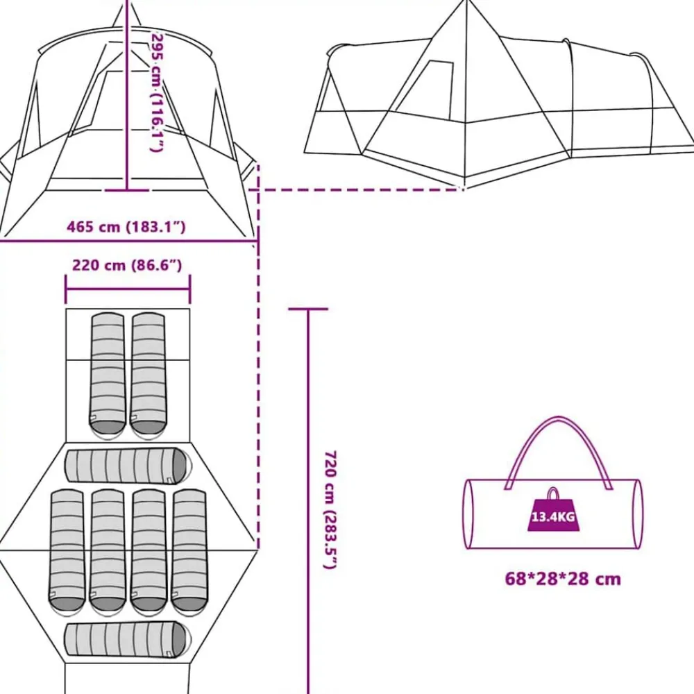 vidaXL Tienda de campaña tipo teepee para 8 personas con techo Verde Outlet