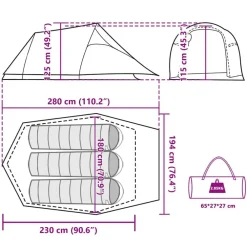 vidaXL Actividades Al Aire Libre-Tienda de campaña túnel para 3 personas impermeable