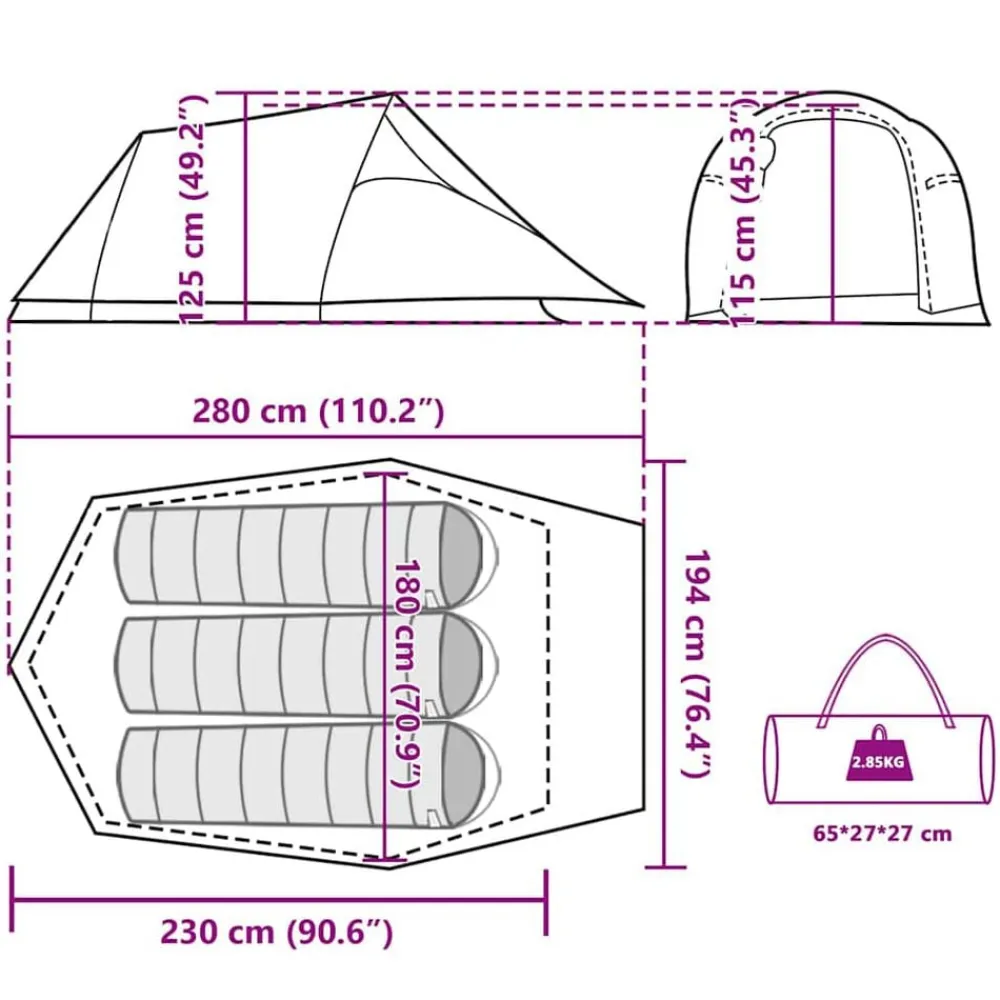 vidaXL Tienda de campaña túnel para 3 personas impermeable Verde oliva Clearance