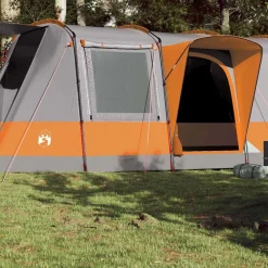 vidaXL Tienda de camping con túnel 4 personas impermeable gris naranja Gris y naranja Clearance