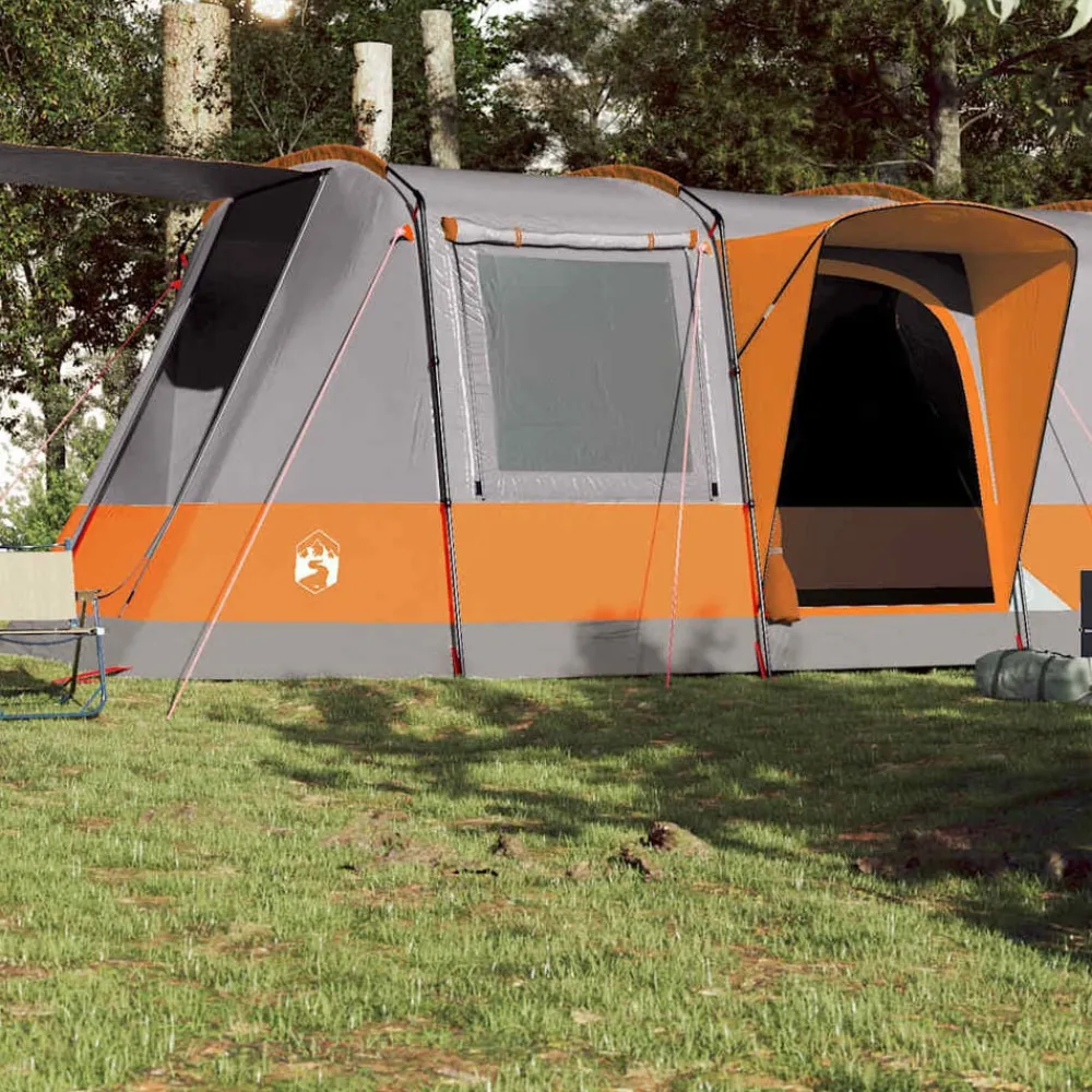 vidaXL Tienda de camping con túnel 4 personas impermeable gris naranja Gris y naranja Clearance