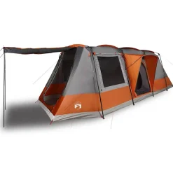vidaXL Tienda de camping con túnel 4 personas impermeable gris naranja Gris y naranja Clearance