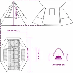 vidaXL Actividades Al Aire Libre-Tienda de camping con techo 482 x 360 x 227 cm tafetán