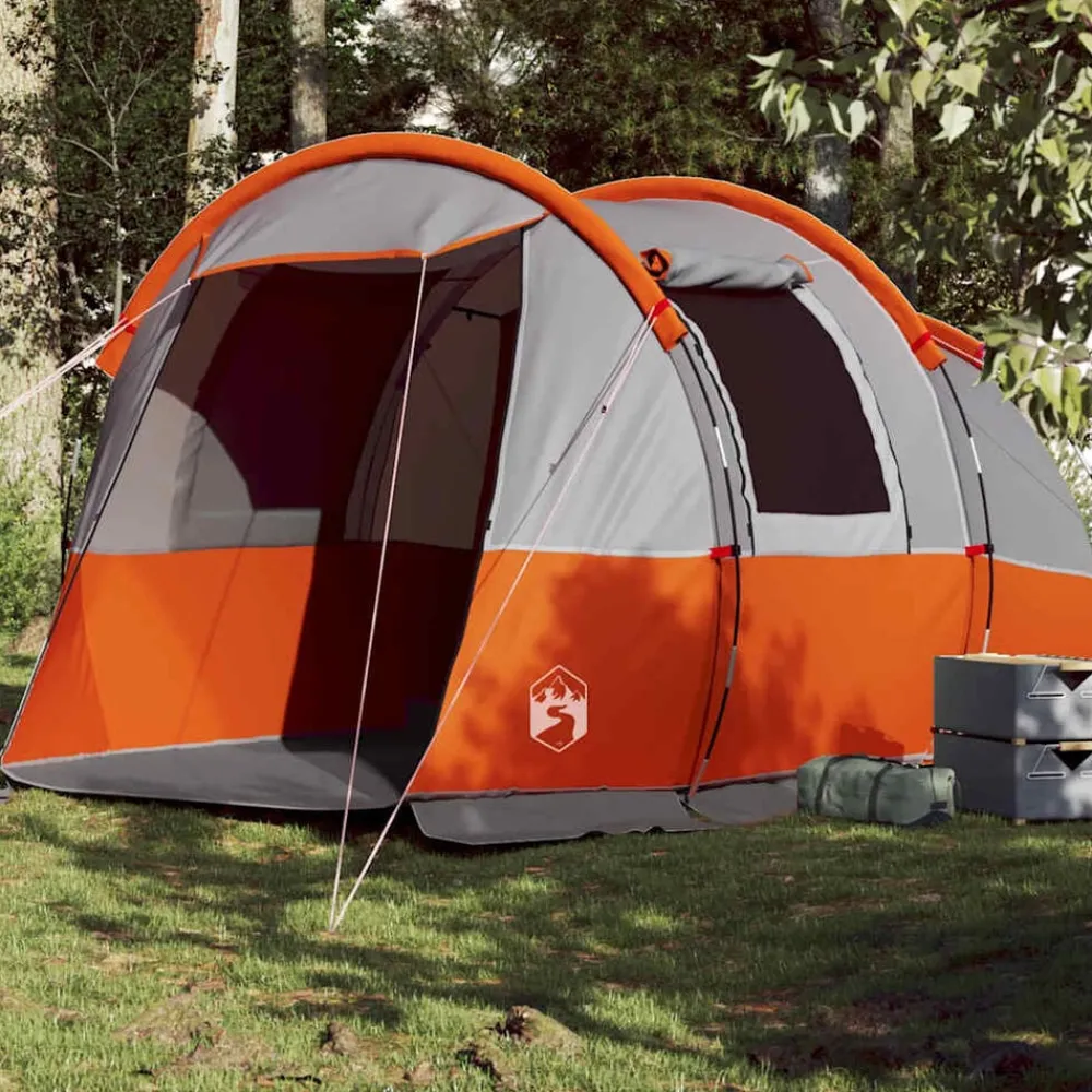 vidaXL Tienda de camping con túnel 4 personas impermeable gris naranja Gris y naranja Best