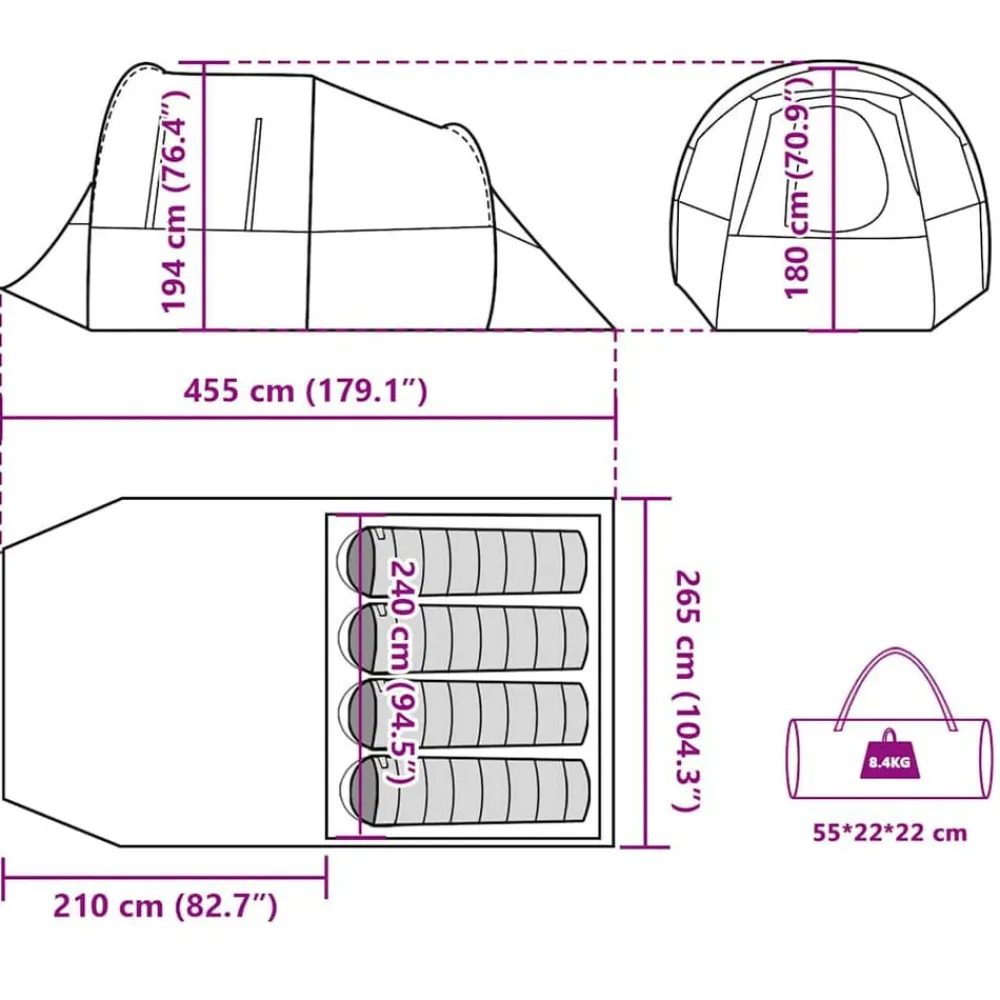vidaXL Tienda de camping con túnel 4 personas impermeable gris naranja Gris y naranja Best