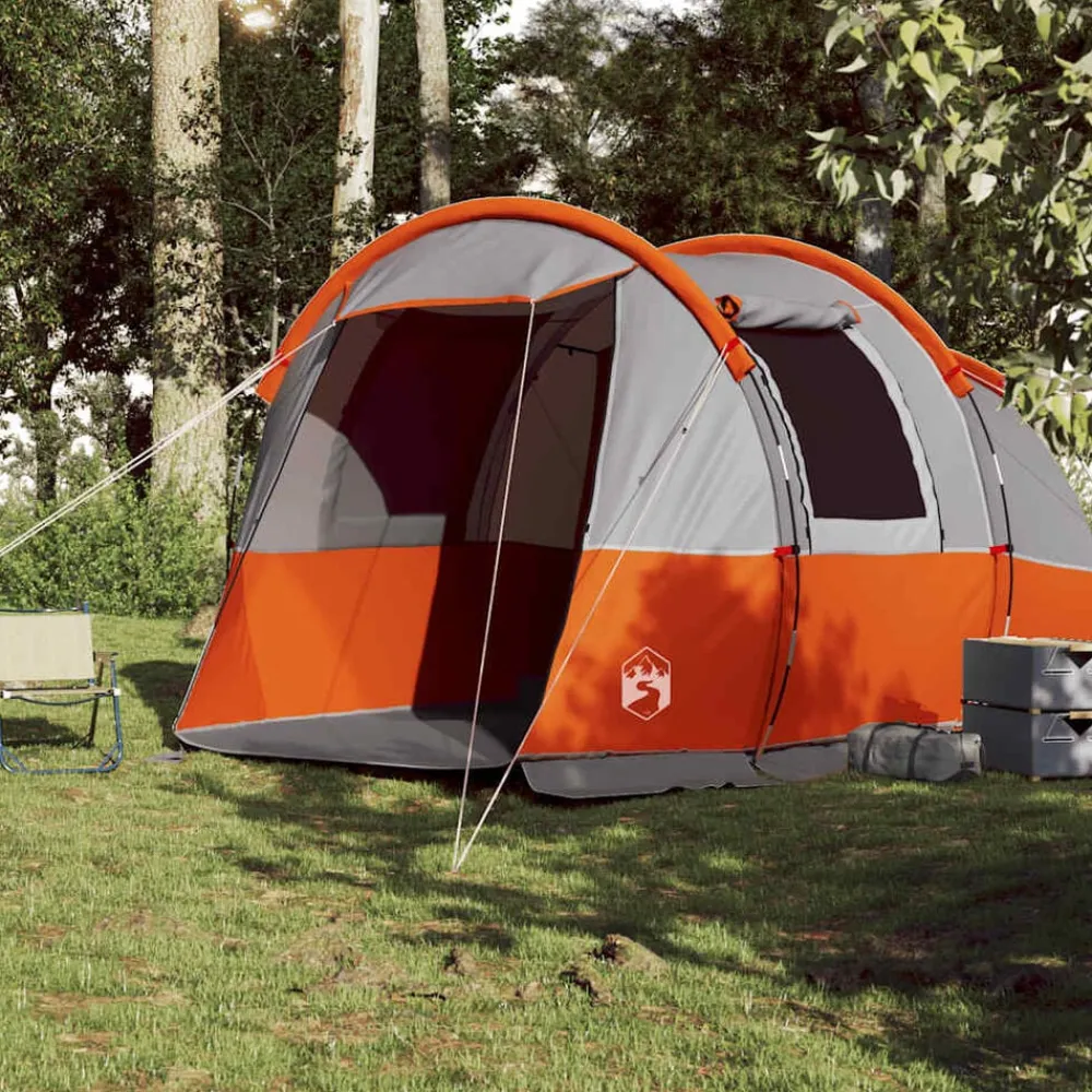 vidaXL Tienda de camping con túnel 4 personas impermeable gris naranja Gris y naranja Best