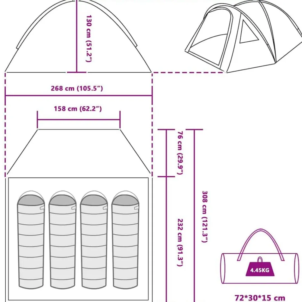 vidaXL Actividades Al Aire Libre-Tienda de camping con techo 308 x 268 x 130 cm Poliéster