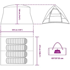 vidaXL Tienda de camping 320 x 275 x 190 cm tafetán Gris y naranja New