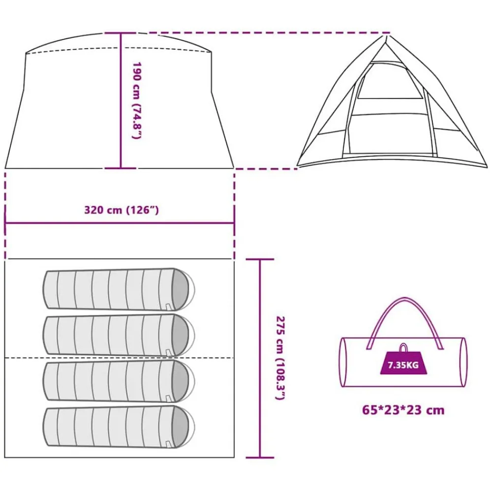 vidaXL Actividades Al Aire Libre-Tienda de camping con techo 320 x 275 x 190 cm tafetán