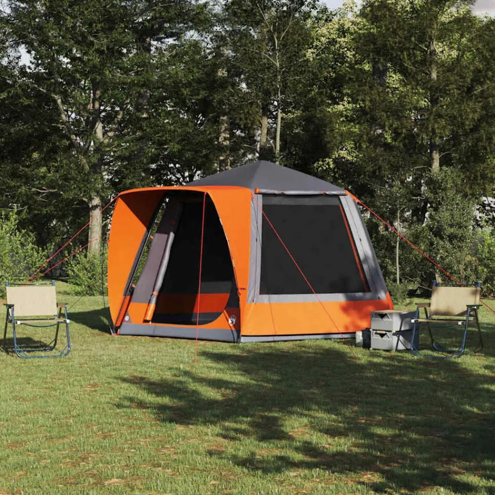 vidaXL Tienda de camping 420 x 420 x 227 cm Poliéster Gris y naranja New