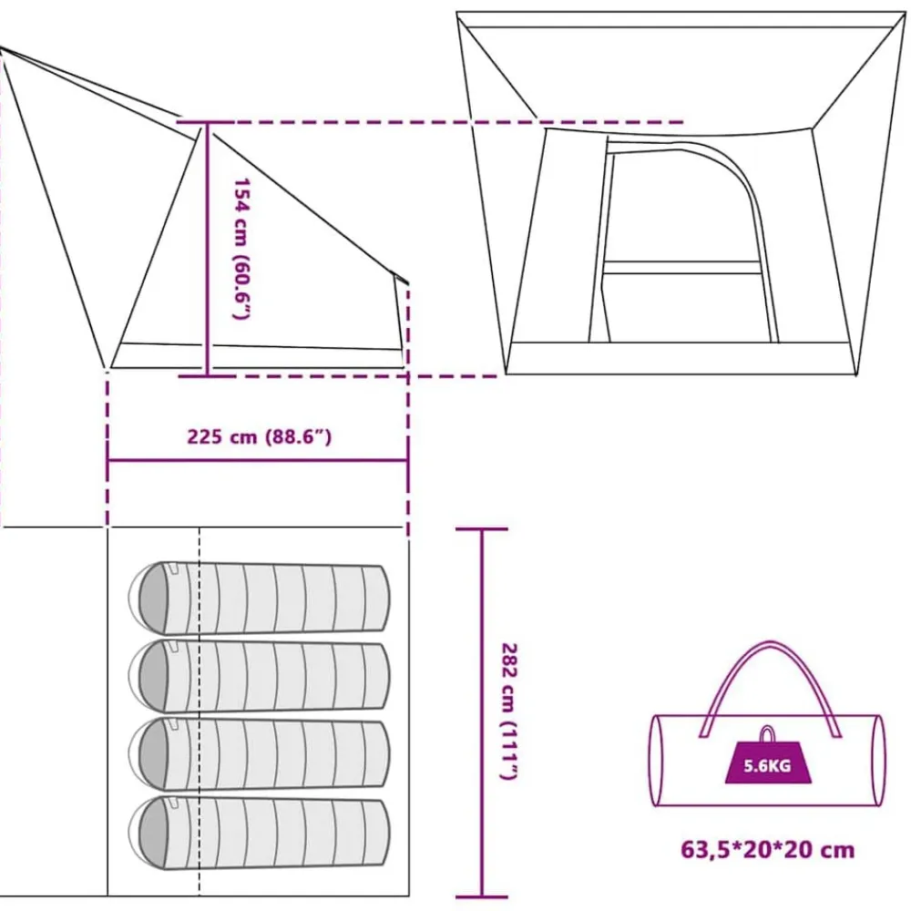 vidaXL Actividades Al Aire Libre-Tienda de camping 282 x 225 x 154 cm tafetán