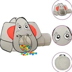 vidaXL Estructuras Para Juegos Al Aire Libre-Tienda de juegos diseño de elefante 250 bolas gris 174x86x101cm