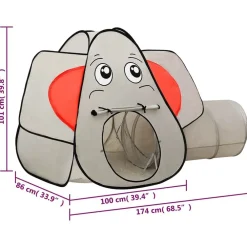 vidaXL Estructuras Para Juegos Al Aire Libre-Tienda de juegos diseño de elefante 250 bolas gris 174x86x101cm