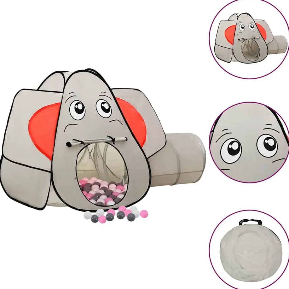 vidaXL Estructuras Para Juegos Al Aire Libre-Tienda de juegos diseño de elefante 250 bolas gris 174x86x101cm