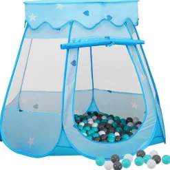 vidaXL Estructuras Para Juegos Al Aire Libre-Tienda de juegos para niños con 250 bolas azul 102x102x82 cm