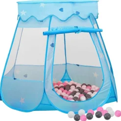 vidaXL Estructuras Para Juegos Al Aire Libre-Tienda de juegos para niños con 250 bolas azul 102x102x82 cm