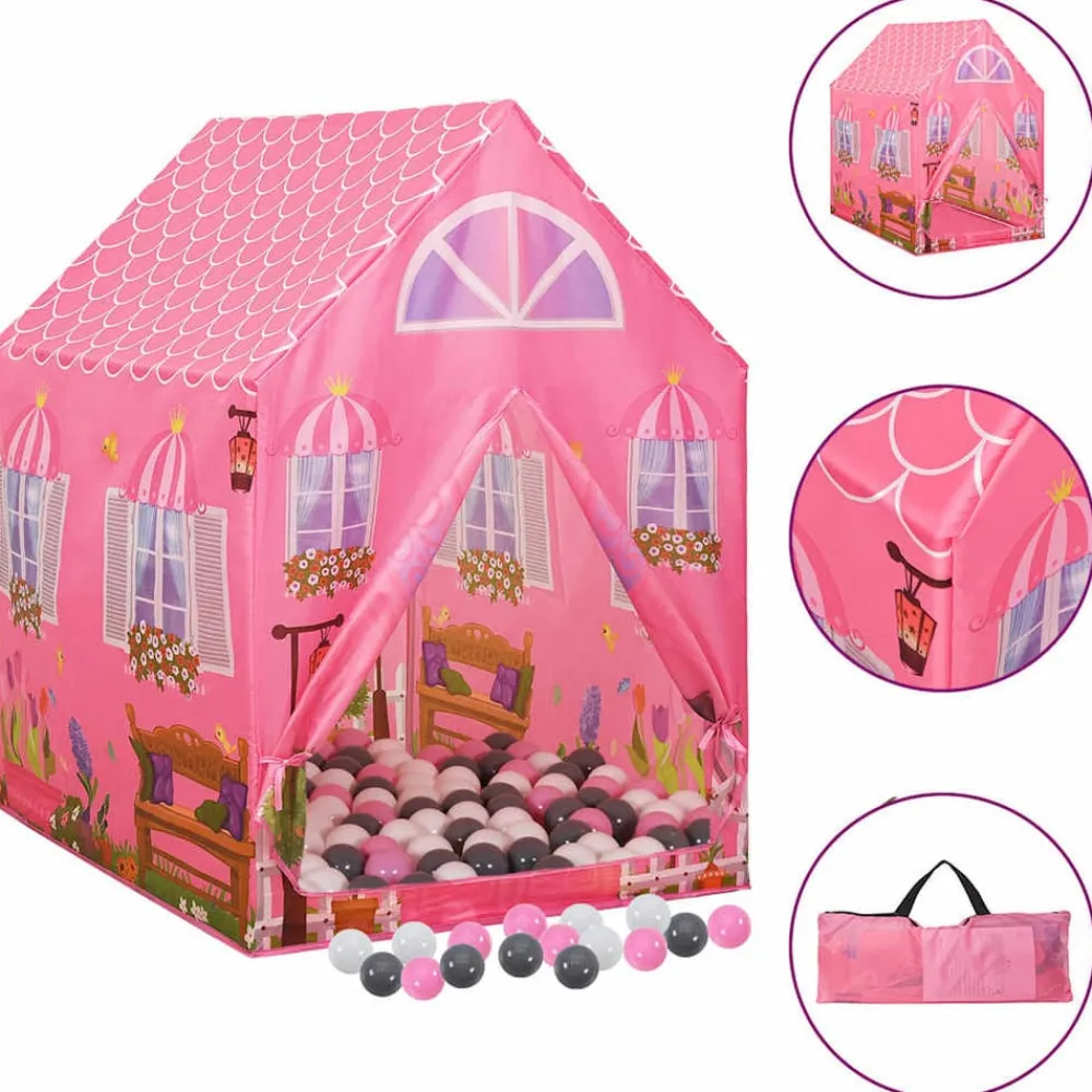 vidaXL Estructuras Para Juegos Al Aire Libre-Tienda de juegos para niños con 250 bolas rosa 69x94x104 cm