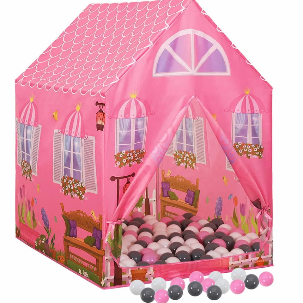 vidaXL Estructuras Para Juegos Al Aire Libre-Tienda de juegos para niños con 250 bolas rosa 69x94x104 cm