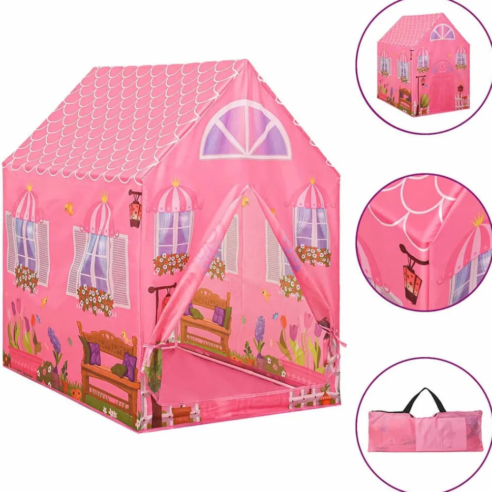 vidaXL Estructuras Para Juegos Al Aire Libre-Tienda de juegos para niños con 250 bolas rosa 69x94x104 cm