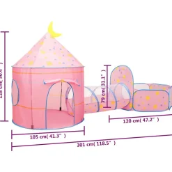 vidaXL Estructuras Para Juegos Al Aire Libre-Tienda de juegos para niños con 250 bolas rosa 301x120x128 cm