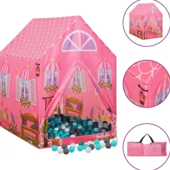 vidaXL Estructuras Para Juegos Al Aire Libre-Tienda de juegos para niños con 250 bolas rosa 69x94x104 cm
