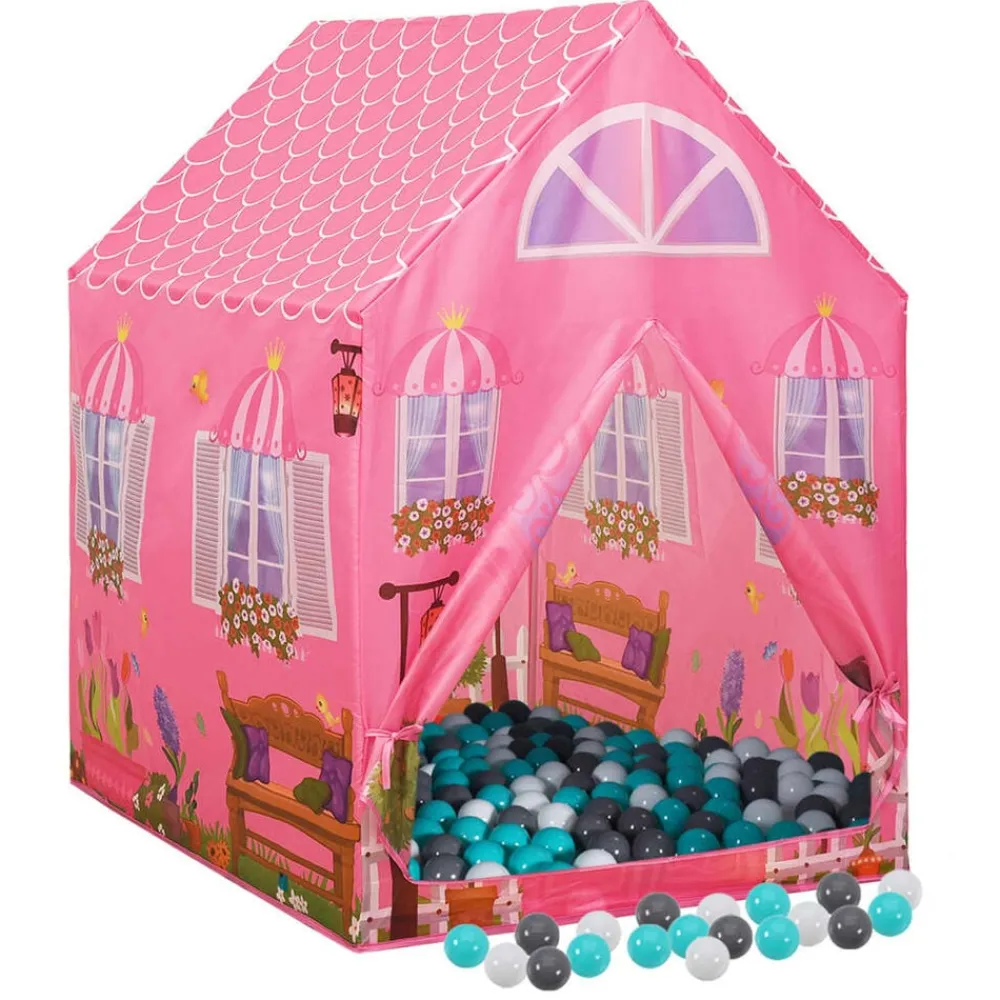 vidaXL Estructuras Para Juegos Al Aire Libre-Tienda de juegos para niños con 250 bolas rosa 69x94x104 cm