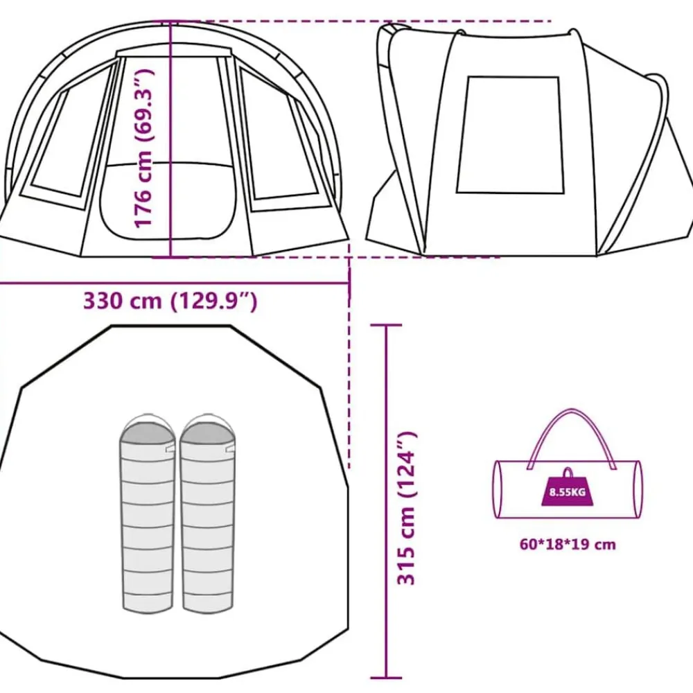 vidaXL Tienda de pesca 2 personas impermeable oliva Verde