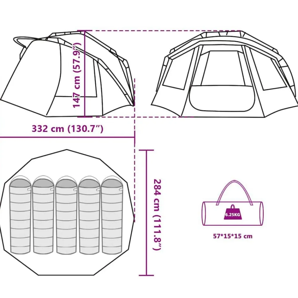 vidaXL Tienda de pesca para 5 personas impermeable Gris