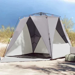 vidaXL Tienda de playa 4 personas impermeable apertura rápida Gris New