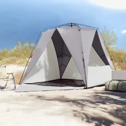vidaXL Tienda de playa 4 personas impermeable apertura rápida Gris New