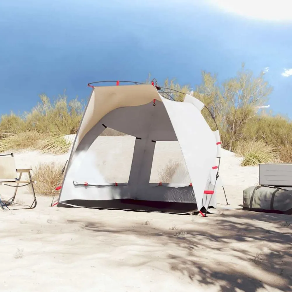 vidaXL Tienda de playa 2 personas impermeable apertura rápida Gris