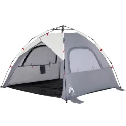 vidaXL Tienda de playa 3 personas impermeable apertura rápida Gris Outlet