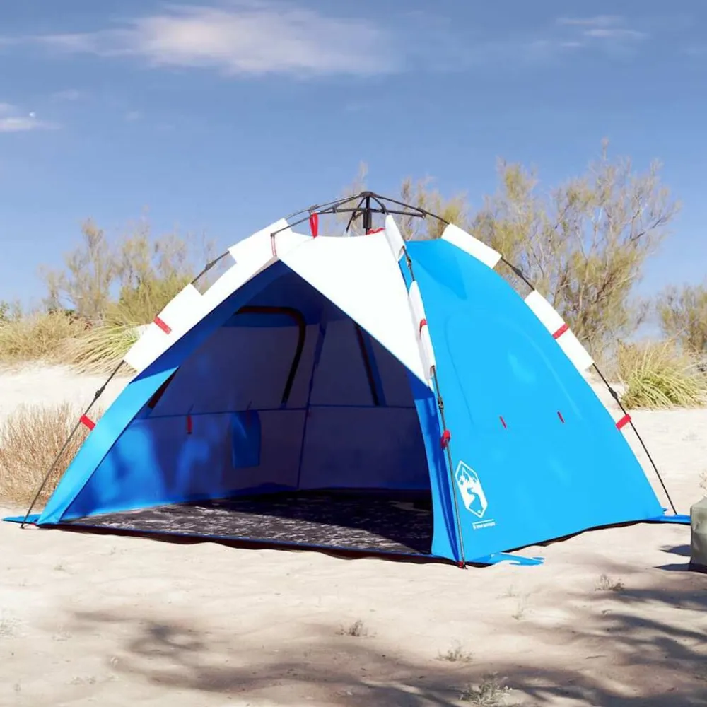 vidaXL Tienda de playa 3 personas impermeable apertura rápida azul Azul celeste Sale