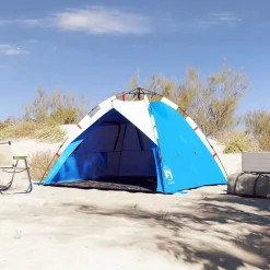 vidaXL Tienda de playa 3 personas impermeable apertura rápida azul Azul celeste Sale