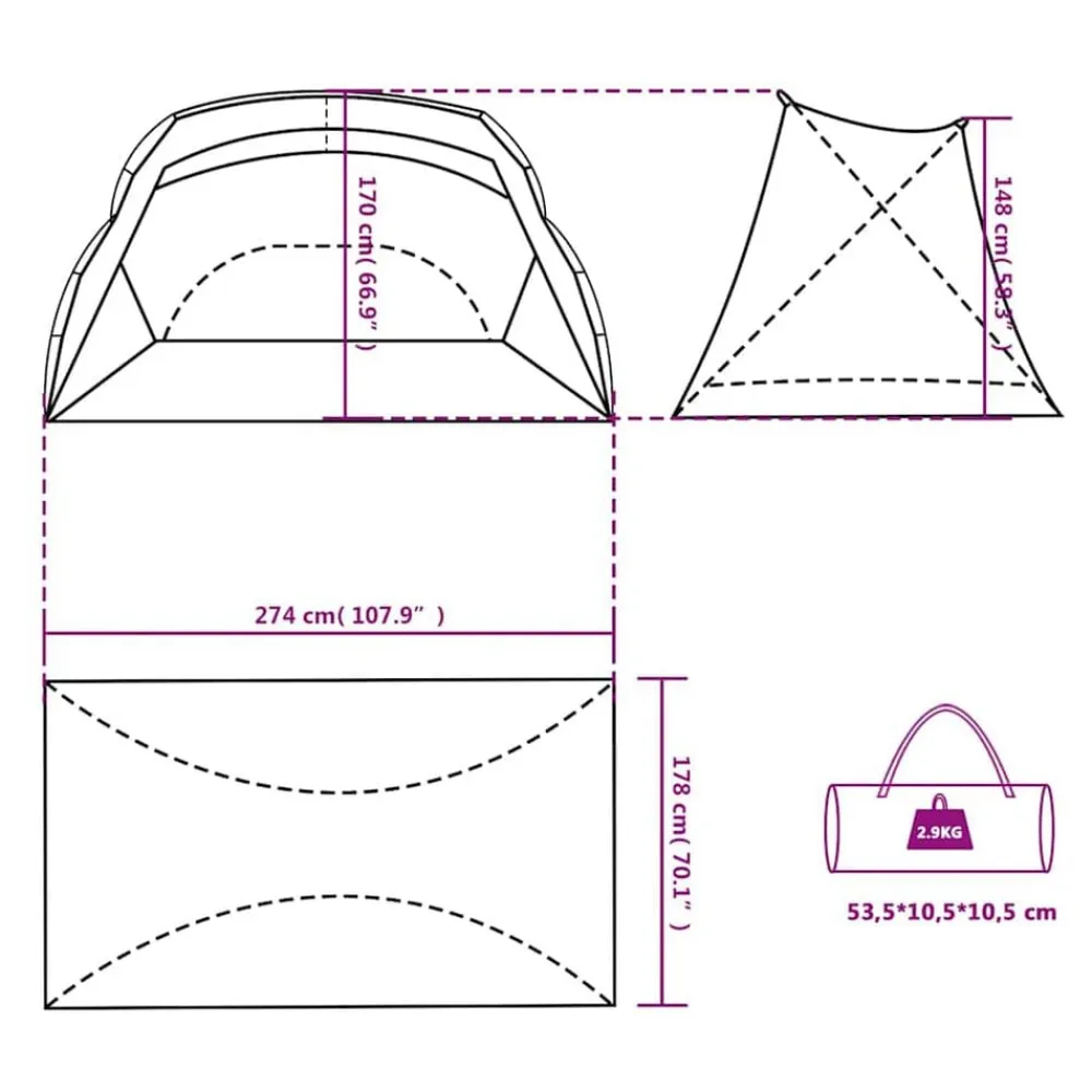 vidaXL Actividades Al Aire Libre-Tienda de playa 185T poliéster agua 274x178x170/148 cm