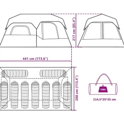 vidaXL Actividades Al Aire Libre-Tienda familiar 9 personas impermeable apertura rápida gris