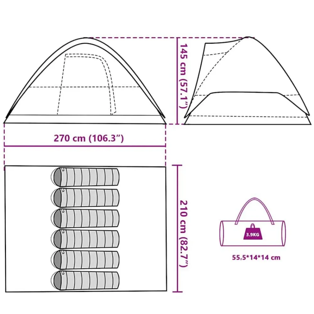 vidaXL Tienda familiar con cúpula para 6 personas impermeable Naranja