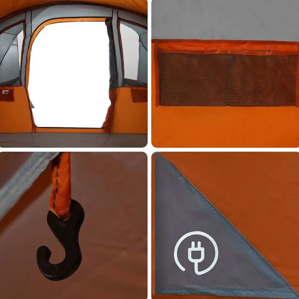 vidaXL Tienda Familiar con techo 576 x 325 x 213 cm Gris y naranja Discount