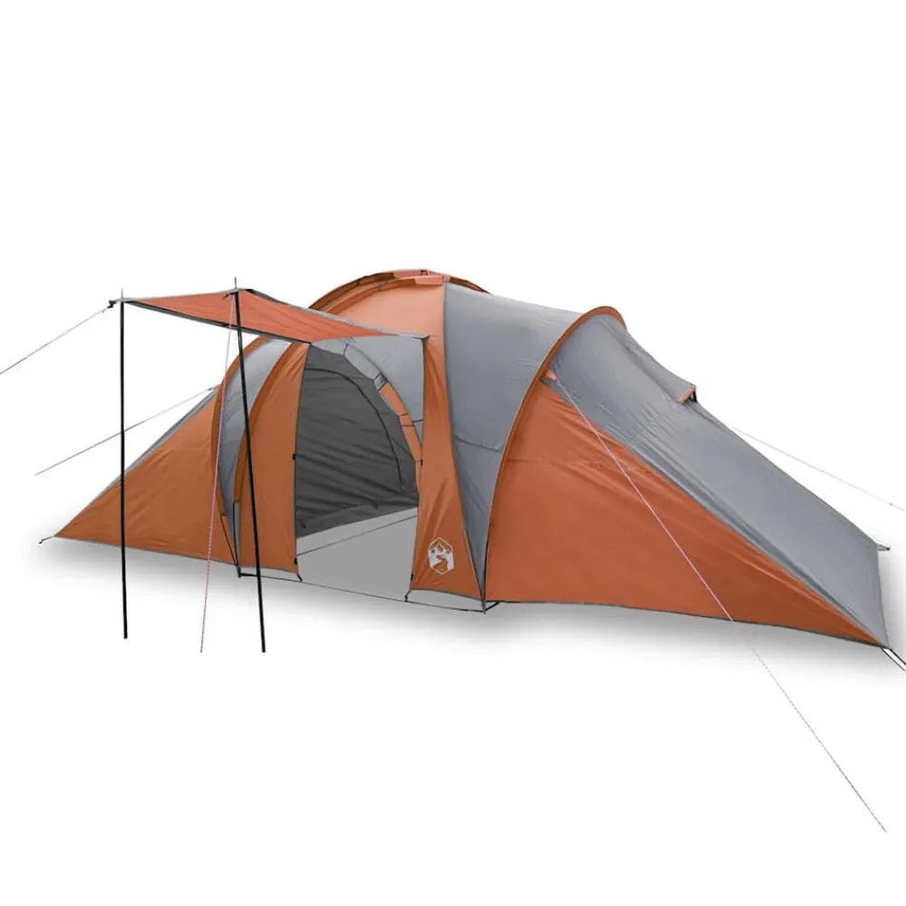 vidaXL Actividades Al Aire Libre-Tienda familiar con cúpula impermeable 6 personas gris naranja