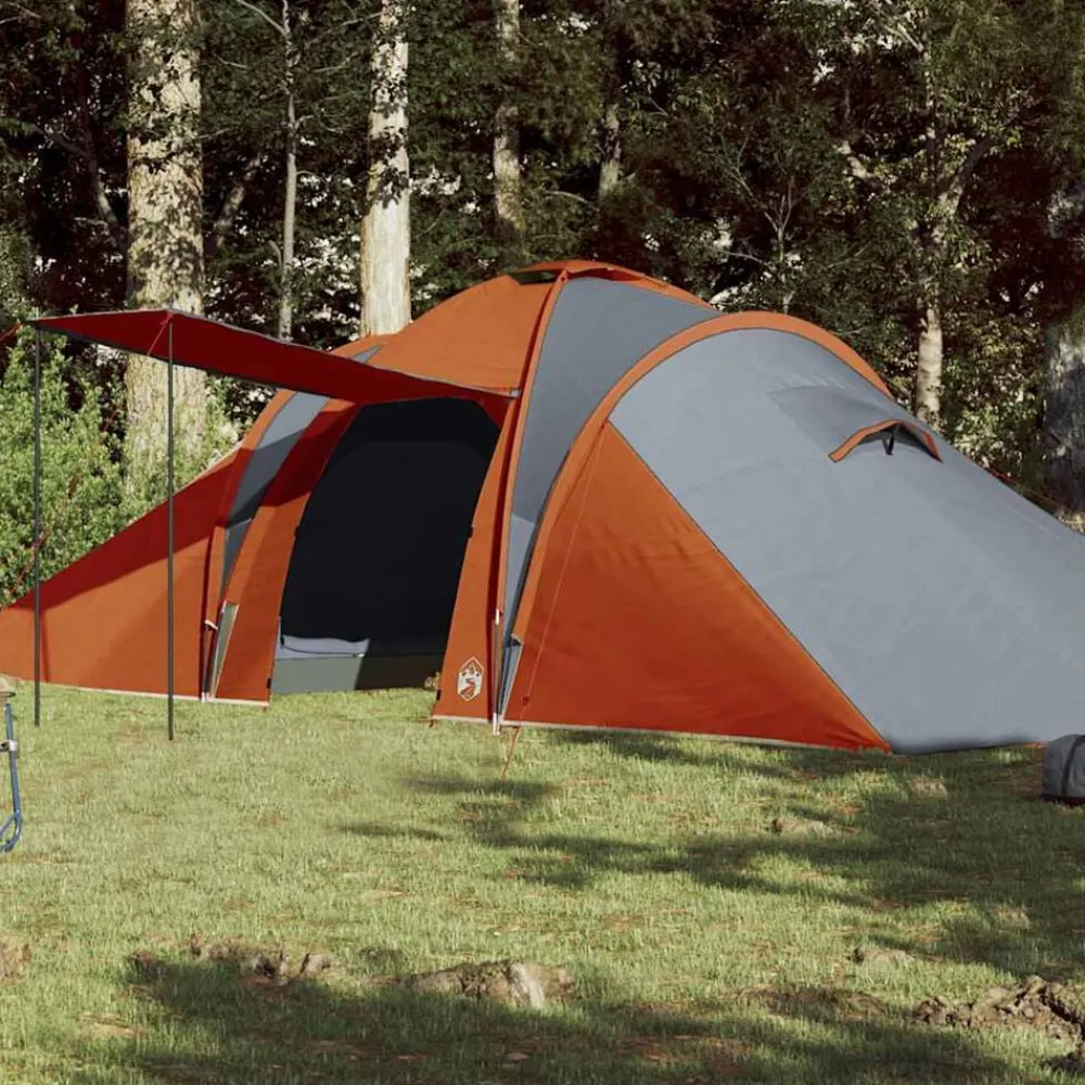 vidaXL Actividades Al Aire Libre-Tienda familiar con cúpula impermeable 6 personas gris naranja