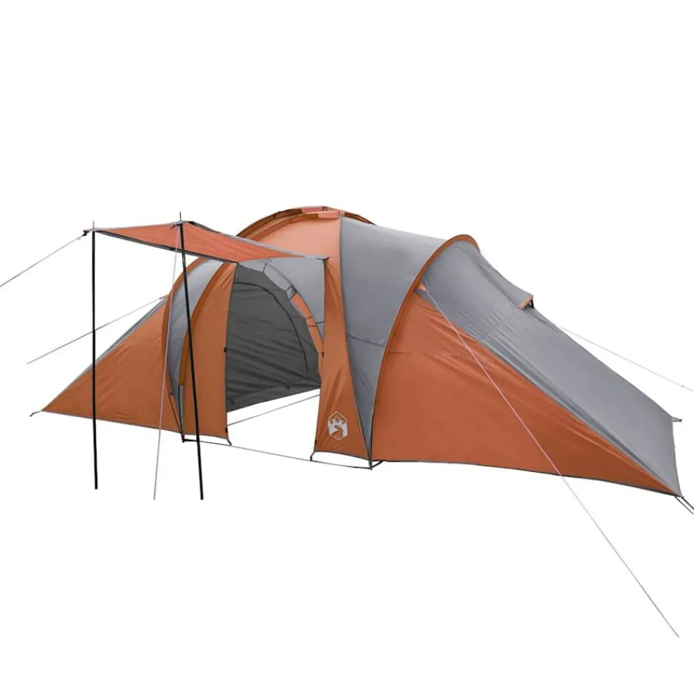 vidaXL Actividades Al Aire Libre-Tienda familiar con cúpula impermeable 6 personas gris naranja