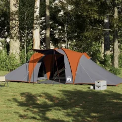 vidaXL Actividades Al Aire Libre-Tienda familiar con cúpula impermeable 6 personas gris naranja