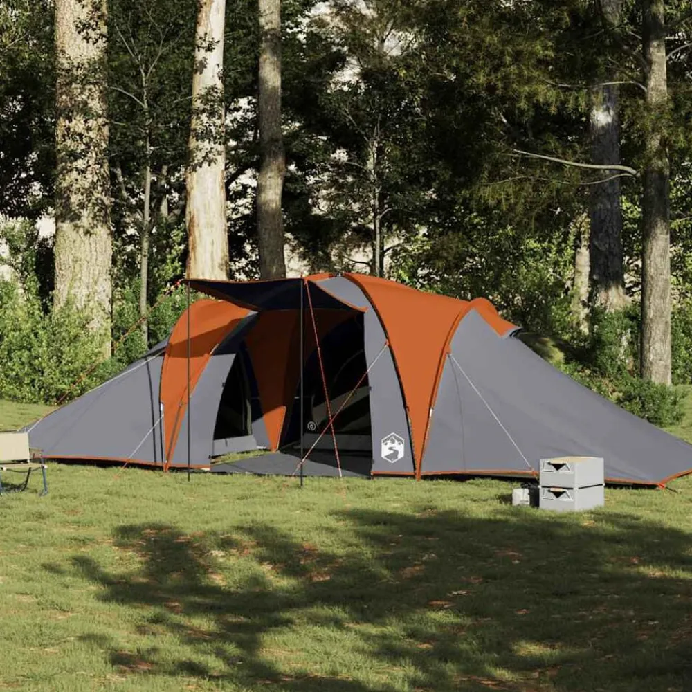 vidaXL Actividades Al Aire Libre-Tienda familiar con cúpula impermeable 6 personas gris naranja