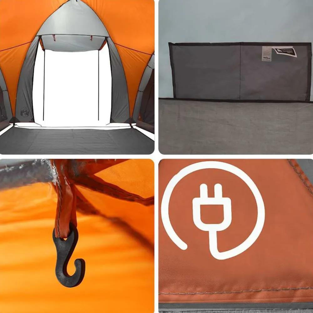 vidaXL Actividades Al Aire Libre-Tienda familiar con cúpula impermeable 6 personas gris naranja