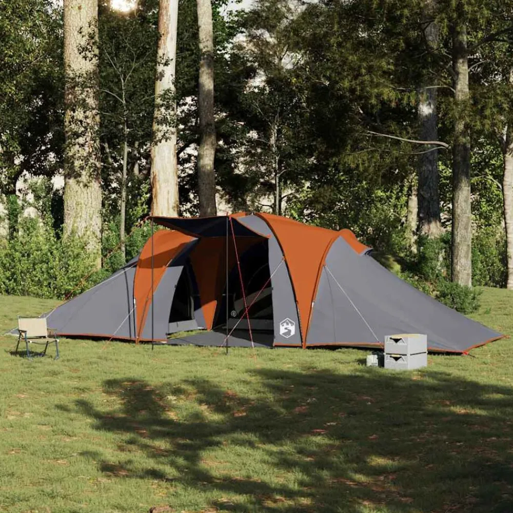 vidaXL Actividades Al Aire Libre-Tienda familiar con cúpula impermeable 6 personas gris naranja