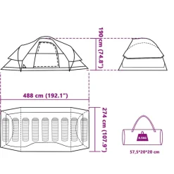 vidaXL Actividades Al Aire Libre-Tienda familiar con cúpula para 9 personas impermeable