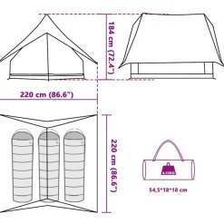 vidaXL Actividades Al Aire Libre-Tienda Familiar con techo y gris 315 x 286 x 200 cm
