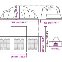 vidaXL Tienda familiar con porche 9 personas impermeable Verde
